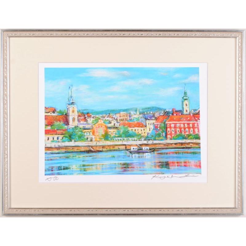 ハンガリー 絵画 風景画 版画 ジークレー 石井清 「川沿いの街・G」 額