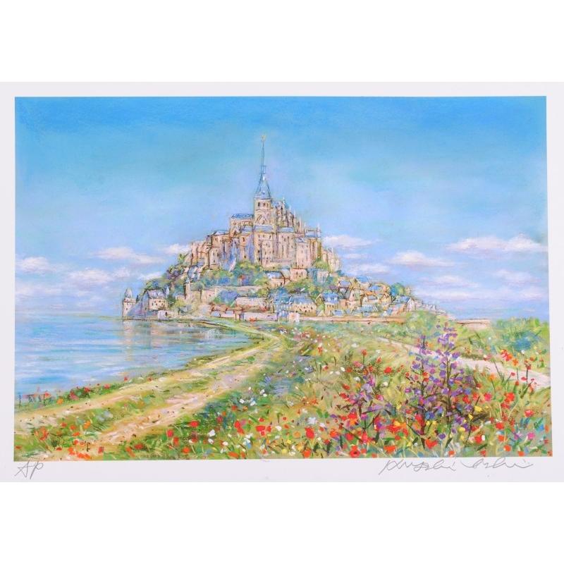 モン・サン・ミシェル 絵画 風景画 フランス 絵 パステル画 版画