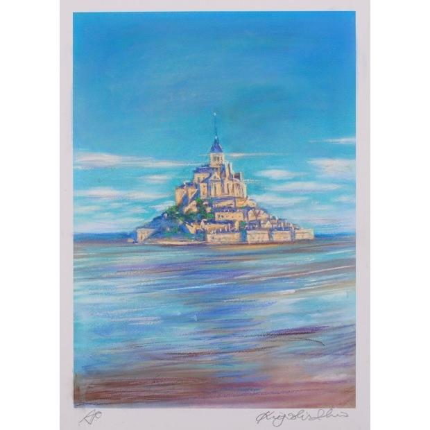 モン・サン・ミシェル 風景画 絵画 フランス パステル画 世界遺産 版画