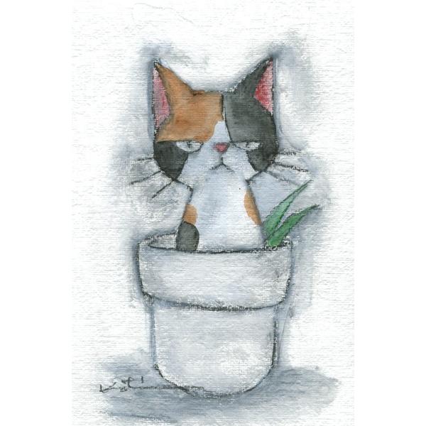 猫 絵画 三毛猫 ミクストメディア 香月和夫 「ぶー三毛猫」 額付き