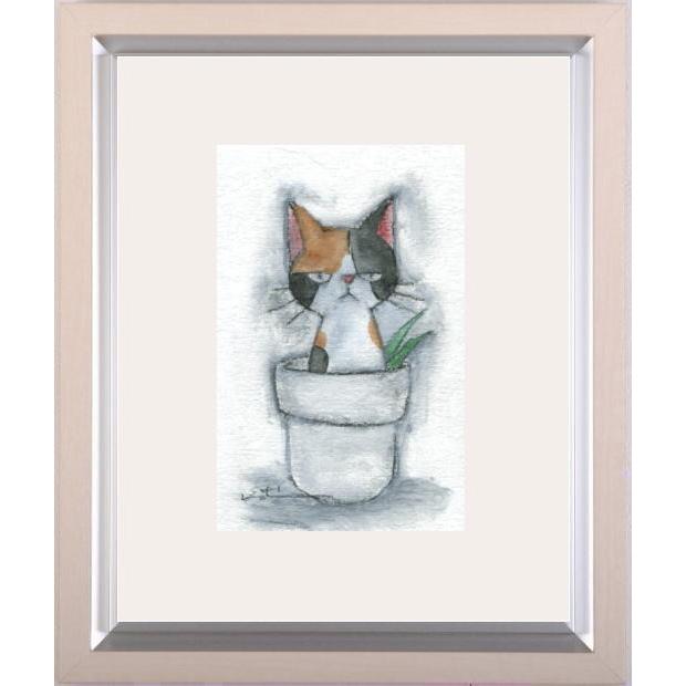 猫 絵画 三毛猫 ミクストメディア 香月和夫 「ぶー三毛猫」 額付き