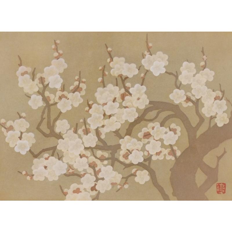 梅 花 絵画 和風 日本画家 銅版画 小泉淳作 「白梅図」 額付き