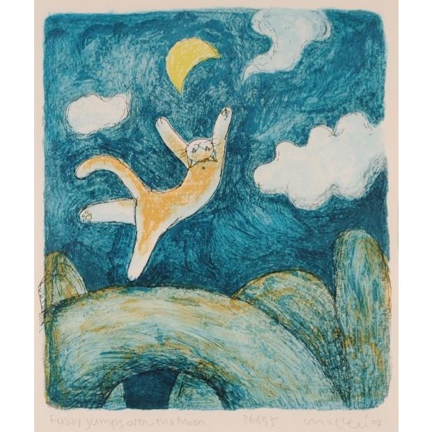 猫 絵画 ポップアート リトグラフ 版画 マイケル・ルー 「月まで