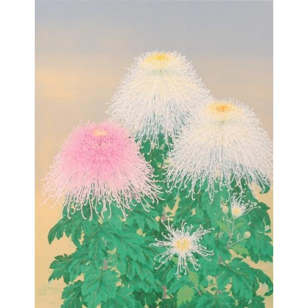 菊 絵画 花 和風 リトグラフ 版画 森田りえ子 「秋華」 額付き