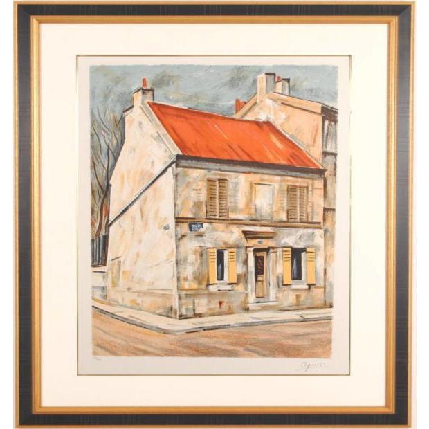 フランス 絵画 風景画 版画 リトグラフ 荻須高徳 「4月のアルジャン