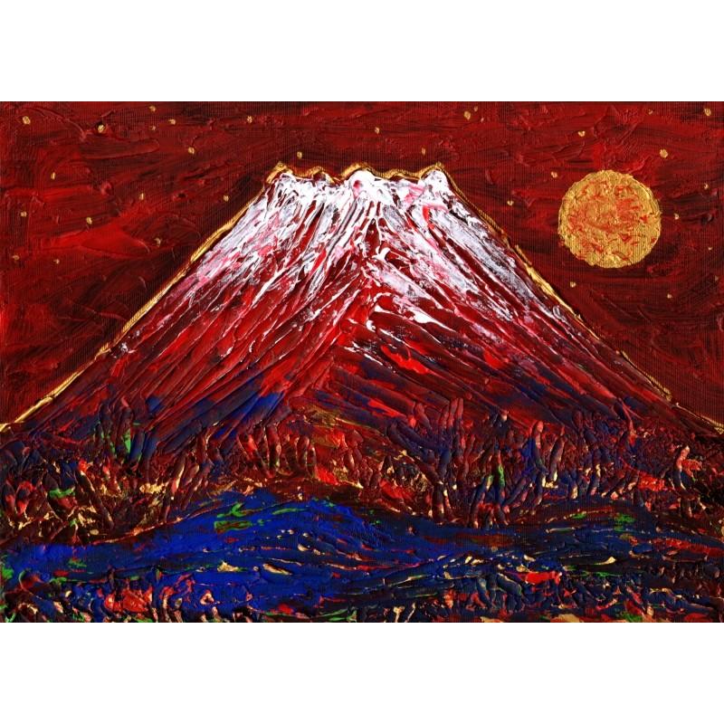 赤富士 絵画 富士山 風景画 ミクストメディア 琳屋 「霊峰富士・2」 額