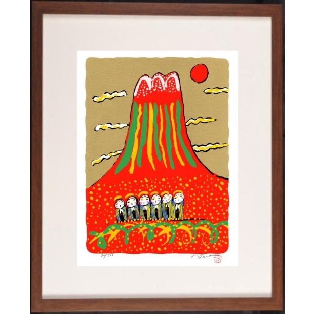 志摩欣哉 朱不二と六地蔵 赤富士 絵画 富士山 風景画 インテリア 和風
