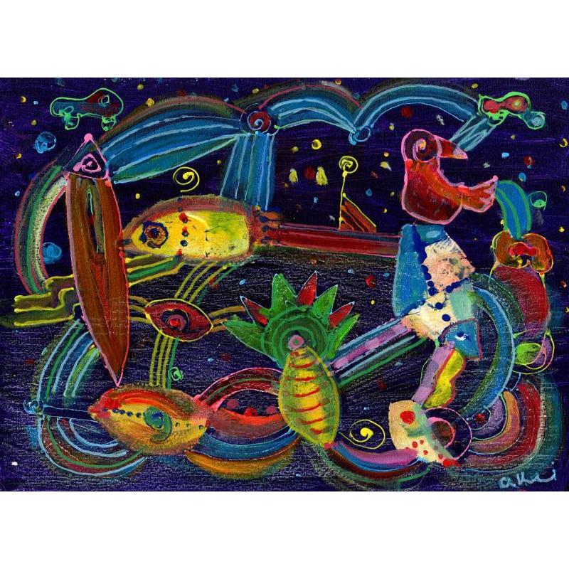 抽象画 絵画 ミクストメディア 秋永清二 「夜の海」 額付き : アート