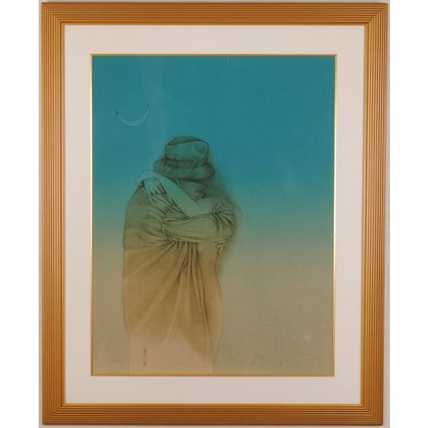 人物画 絵画 男と女 抱擁 版画 リトグラフ ブルーノ・ブルーニ 「望月