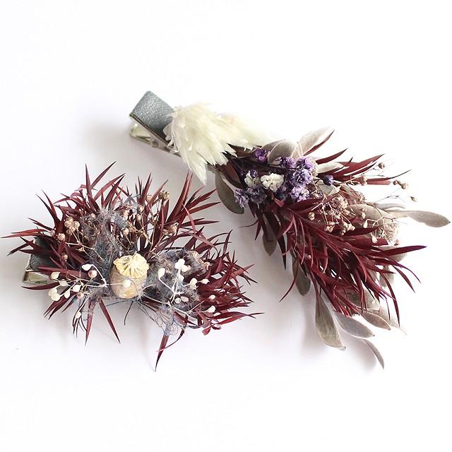 ヘアクリップ メンズ 花 セット バレッタ ヘアピン ドライフラワー