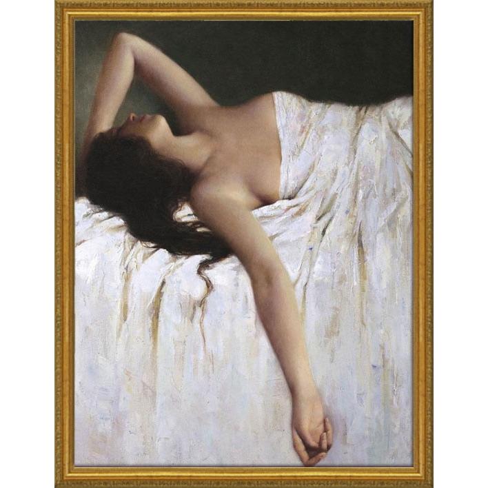 絵画 油絵 女性画「無題」手描き 直筆 人物画 裸婦画 30号サイズ 額