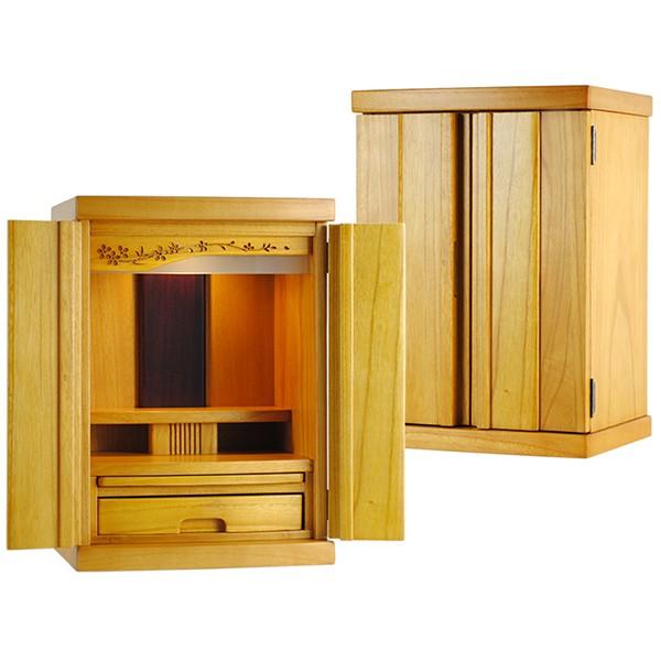 LED照明付き・桜欄間・曇りガラス・天然桐材・ミニ仏壇【新未来15号