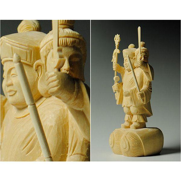 仏像【香る檜（ひのき）・三面大黒天3.5寸】出世・開運の神様 送料無料