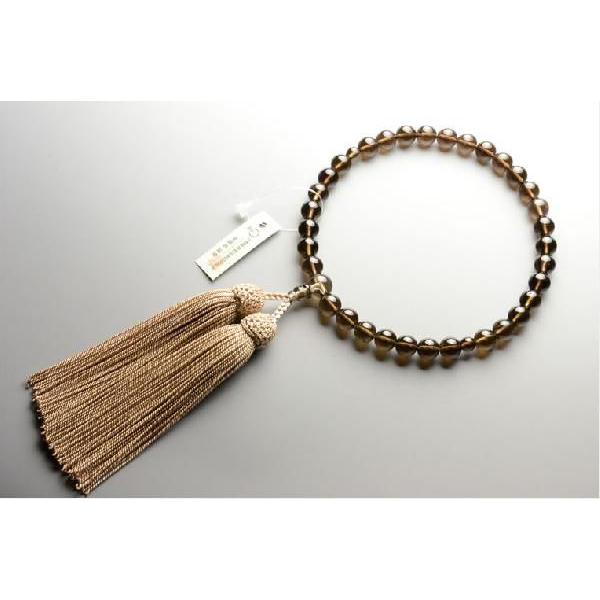 京念珠【茶水晶共仕立】女性用数珠・正絹頭付房 ネコポス送料無料