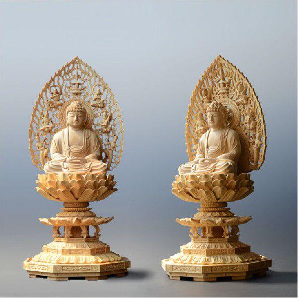 仏像 総柘植材・八角飛天光背：釈迦如来3.0寸 曹洞宗 臨済宗 禅宗 仏壇