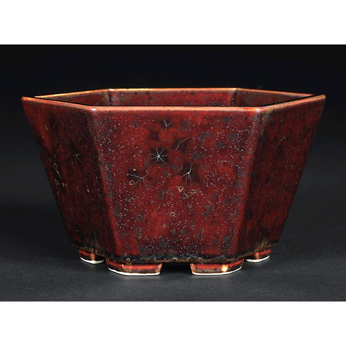 盆栽鉢 植木鉢 「平安泉山辰砂釉星結晶六角鉢」 山草鉢 清水焼 京焼