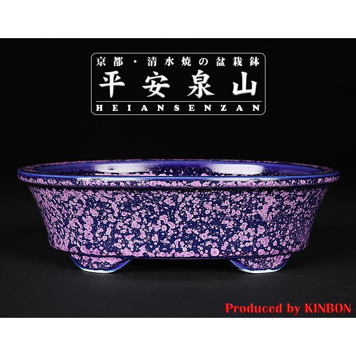盆栽鉢 植木鉢 「平安泉山紫結晶楕円鉢」 山草鉢 色鉢 清水焼 京焼