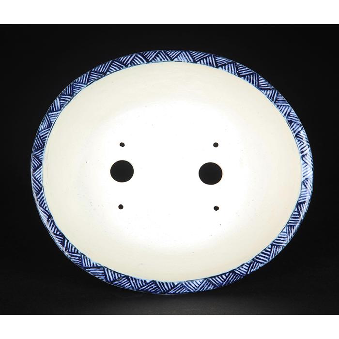 盆栽鉢 「紀伊染付山水図楕円鉢」 植木鉢 絵付鉢 作家鉢 磁器 呉須 共