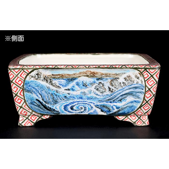 盆栽鉢 春雪色絵長方鉢 植木鉢 絵付 シュンセツ 磁器 5号 15cm 小品