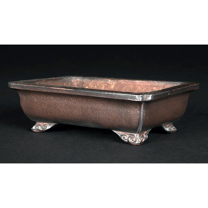 盆栽鉢 植木鉢 「紫泥外縁雲足長方鉢」 陶器 5号 16cm 焼締 尚古堂型