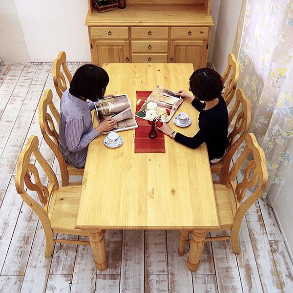 幅190cm カントリーパインダイニングテーブル7点セット 無垢木製 6人用