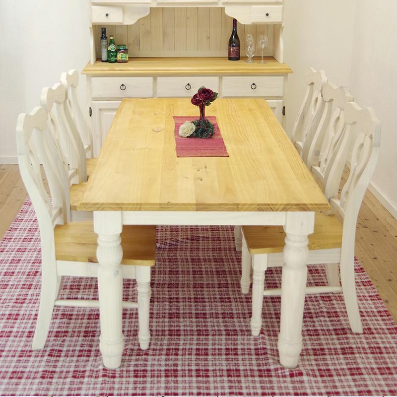 フレンチカントリー パイン6人掛け用ダイニングテーブル7点セット 大型