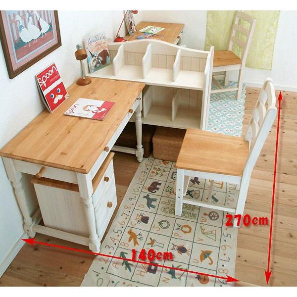 フレンチカントリー学習机 2人用 ツインデスク 白い机 兄弟姉妹で