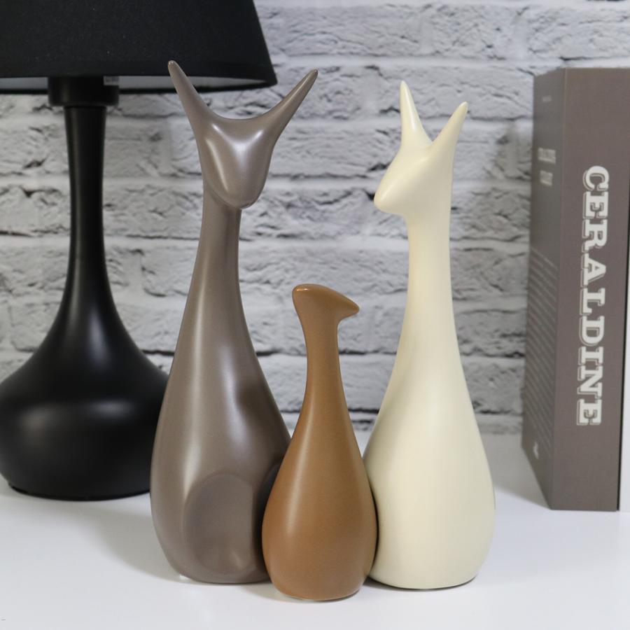 3点セット 家族の絆 アニマル アート オブジェ 韓国 北欧 陶器 親子