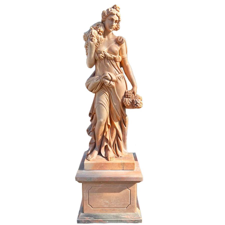 天然大理石彫刻 果物を持つヴィーナス(夏) ピンク 乙女 H210cm 女神