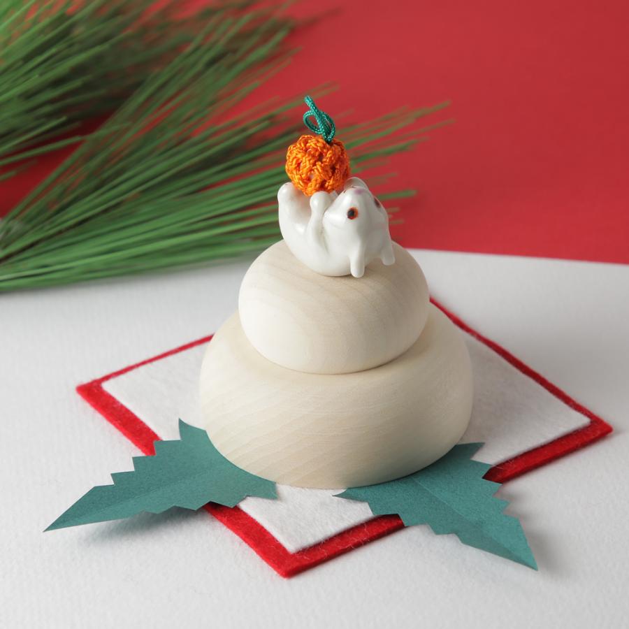 正月飾り 数量限定 うさぎ 鏡餅 木製 陶器 正月 干支 卯 オブジェ 小物