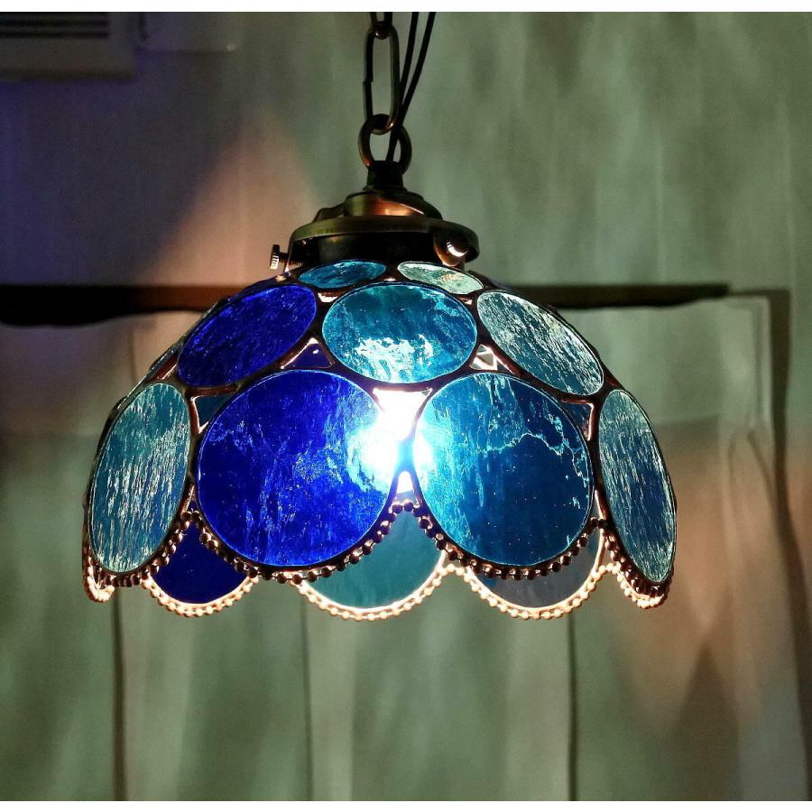 青の雫玉ランプ ステンドグラス 照明 ランプ ペンダント : ステンド