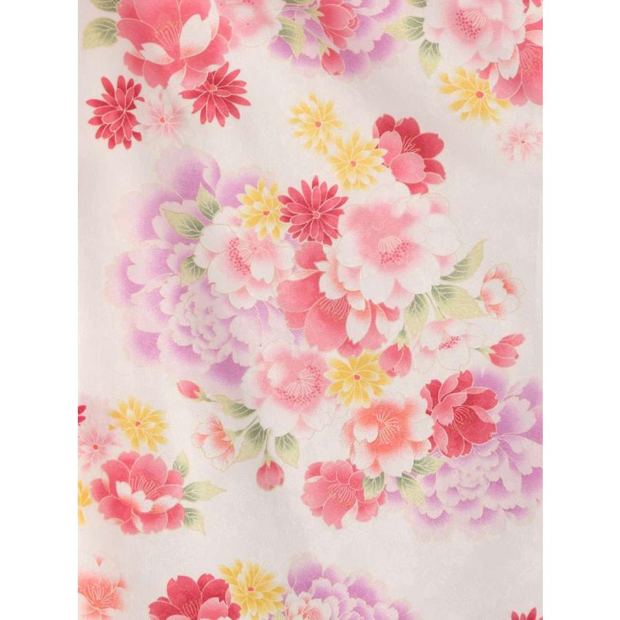 7歳着物 牡丹桜柄の七五三着物レンタルフルセット（白系 ）｜女の子(七