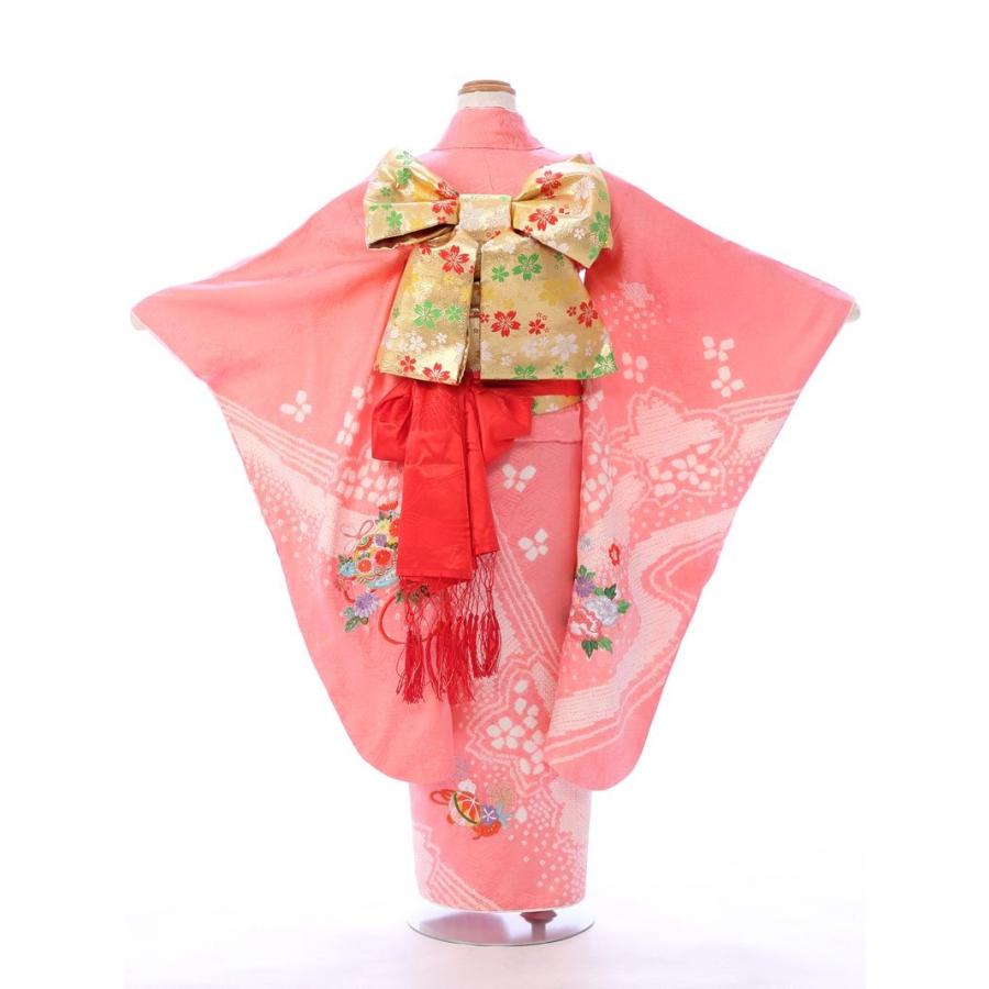 e-7-125 サーモンピンク地 正絹 鹿の子 絞り 7歳 女の子 七五三 着物