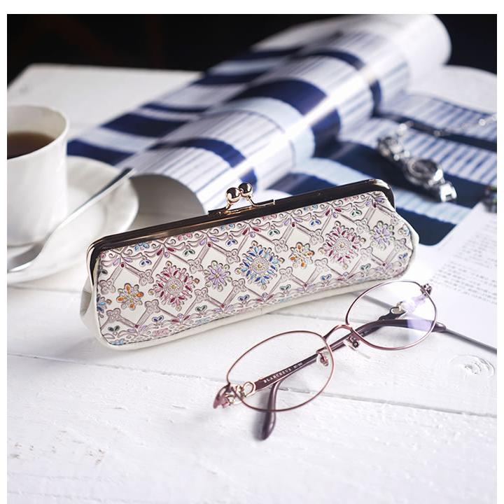 友禅文庫 メガネケース ペンケース レディース 本革 おしゃれ がま口