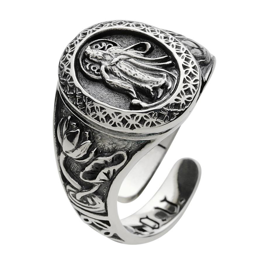 シルバーリング 菩薩 仏 蓮の花 お守り シルバー925 リング