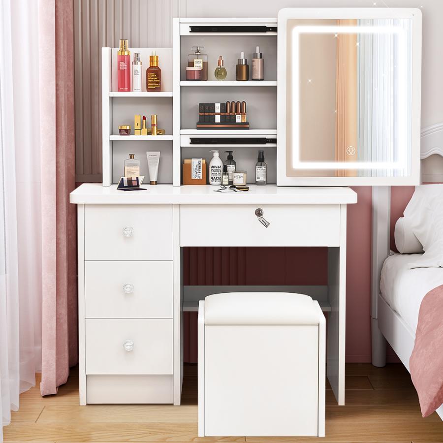 新作ドレッサー 化粧台 スライド 大鏡面 3色変換LEDライトミラー 大