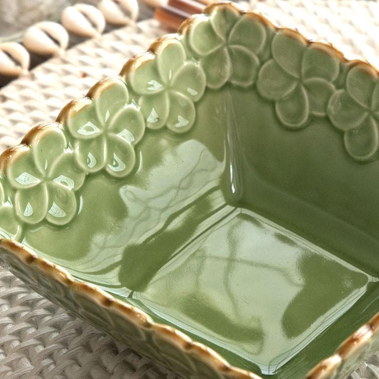 深皿 角皿 陶器 正方形 約21cm角 ボウル 食器 和食器 プルメリア