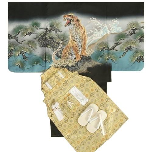京美 七五三 男児 着物袴セット 虎 黒地羽織着物 金糸刺繍使い 金襴紋