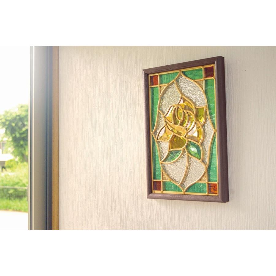 ステンドグラス 壁掛け 薔薇 フレーム：ブラウン (SH-PS01) 幅221×高さ