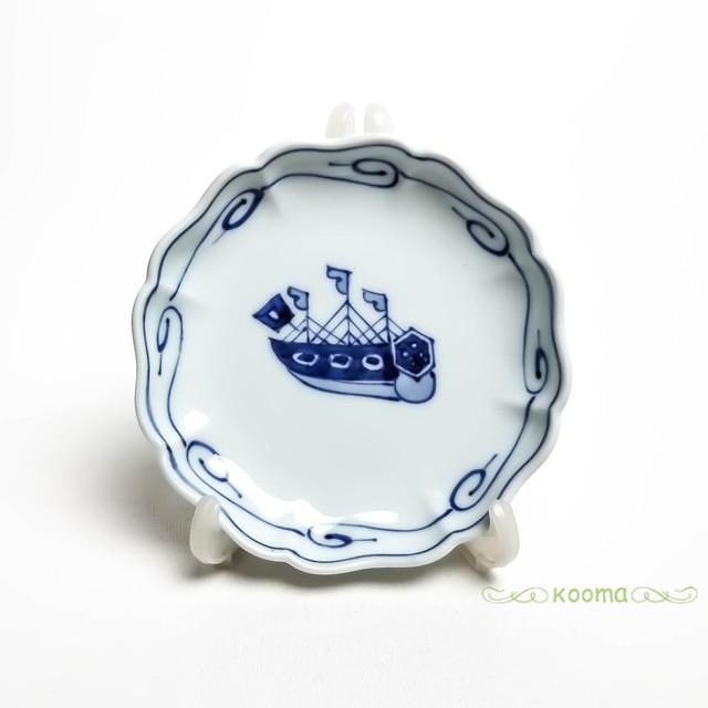 有田焼 青花 絵変り 八方割小皿 オランダ船 S-31-502 和食器 小皿 丸皿