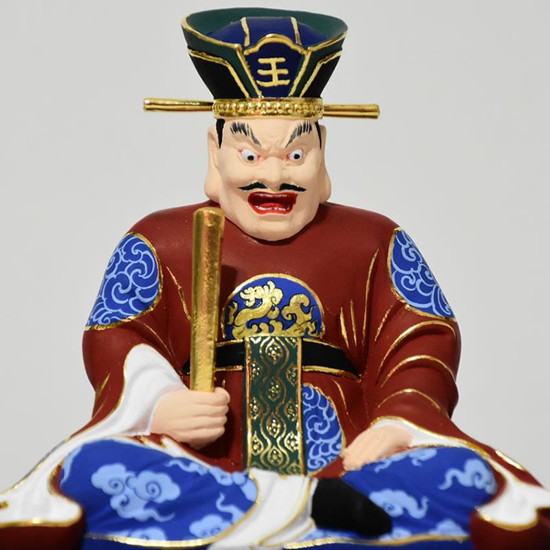 木彫り 仏像 【閻魔大王】 桧木 坐2.5寸 極彩色 総高約13cm : 海宇工芸