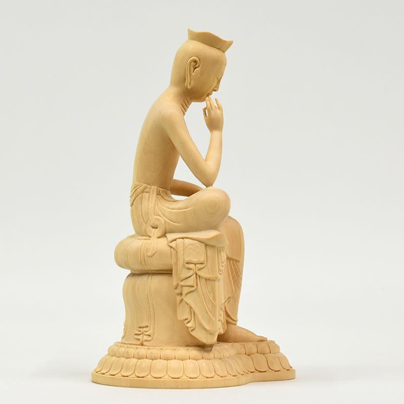 木彫仏像 広隆寺形【弥勒菩薩半跏思惟像】 桧木 総高20cm : 海宇工芸館