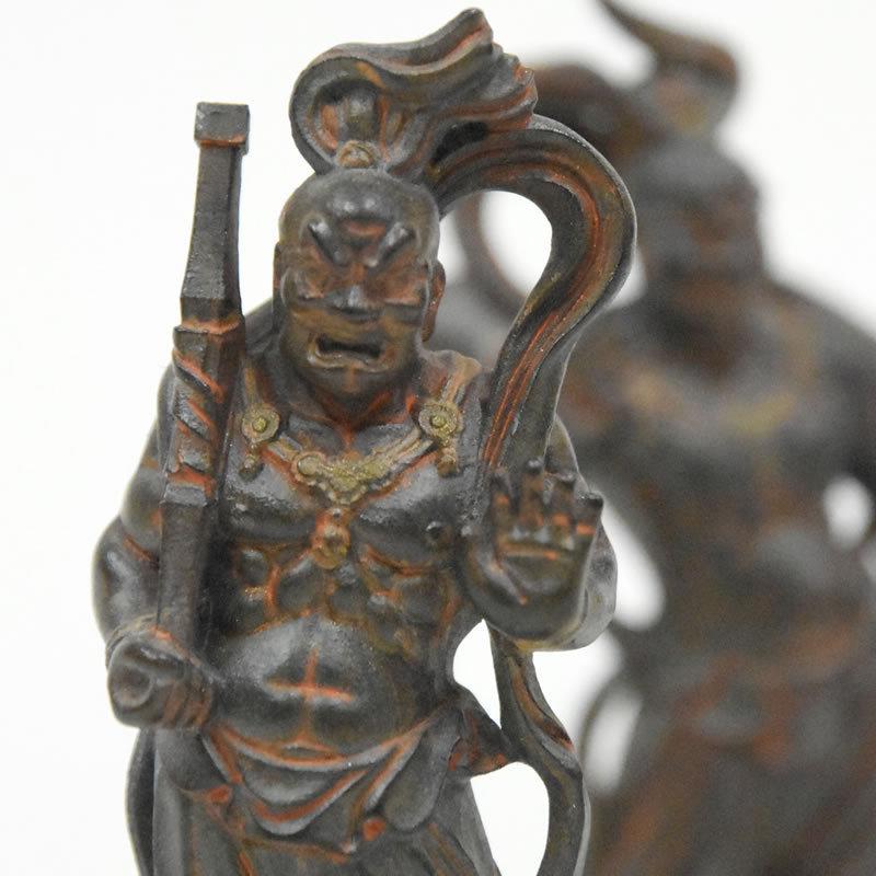 木彫り仏像-小仏 【仁王像(金剛力士)】立像セット 柘植（つげ） 古美色