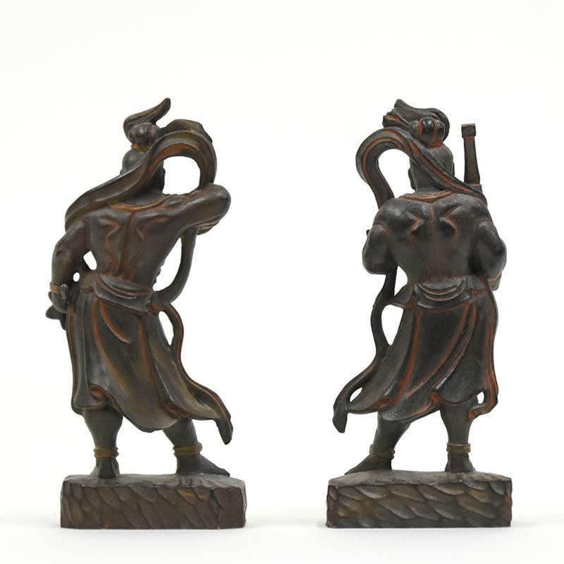 木彫り仏像-小仏 【仁王像(金剛力士)】立像セット 柘植（つげ） 古美色