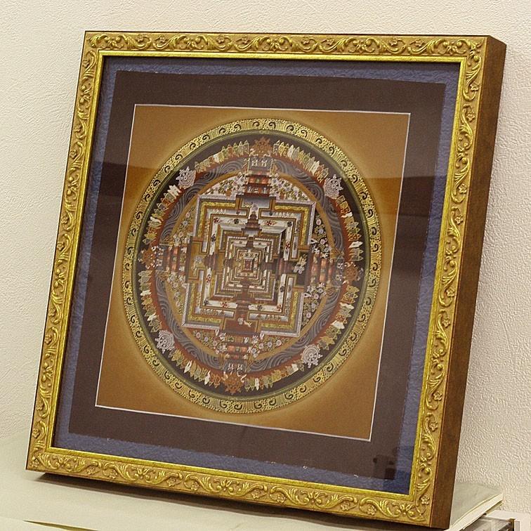 肉筆画 タンカ カーラチャクラ マンダラ 時輪曼荼羅 額付き チベット