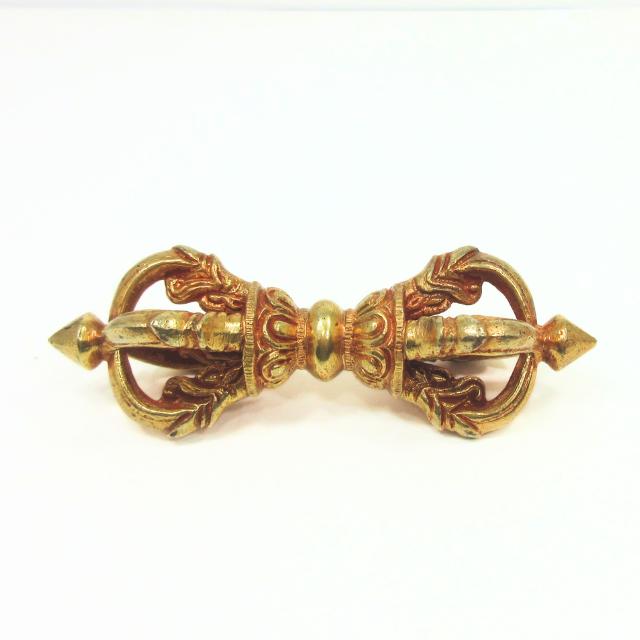 金剛杵 五鈷杵 ドルジェ バジュラ 長さ約9cm 銅に金鍍金 お守り