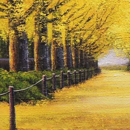 絵画 油絵 神宮外苑いちょう並木 （木村由記夫） 【肉筆】【油絵