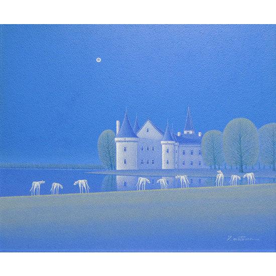 絵画 油絵 水辺の城 (松浦敬文) 【肉筆】【油絵】【外国の風景】【10号