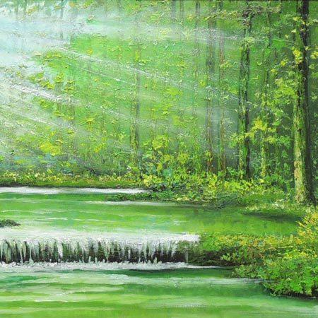 絵画 油絵 陽光 (横山守) 【肉筆】【油絵】【日本の風景】【横長