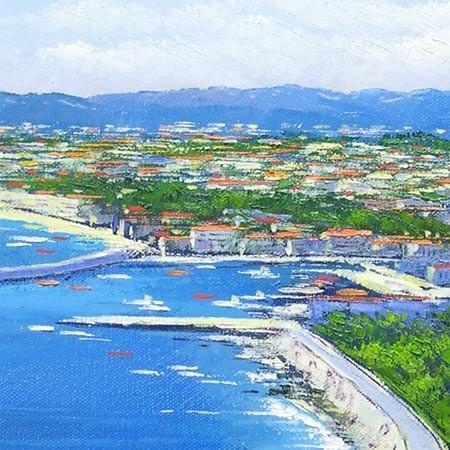 絵画 油絵 南フランス地中海コートダジュール （滝川英彦） 【海・山